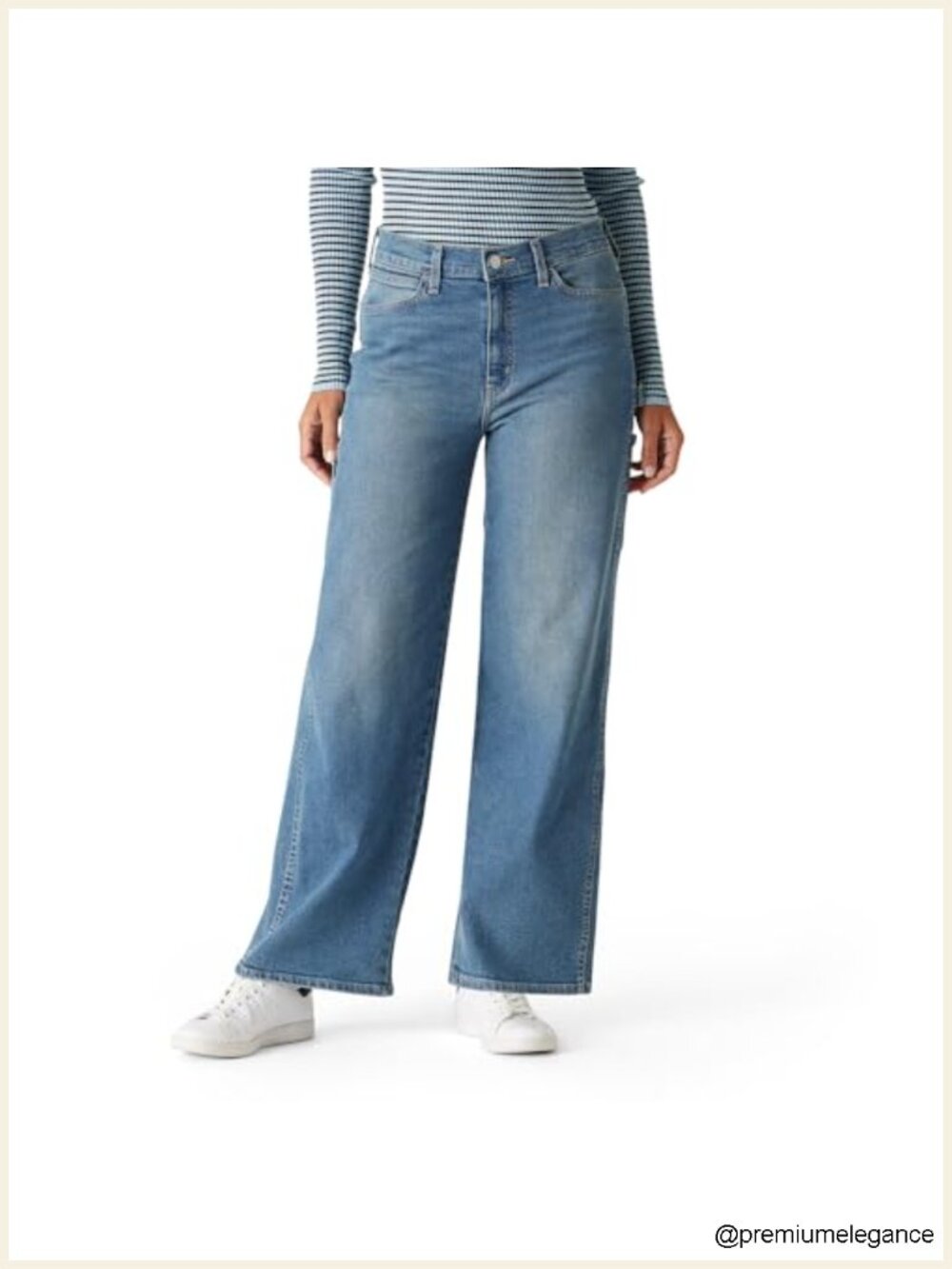 Wide Leg Jean Mid-Rise Stretch Denim 5 Pocket Zip Fly